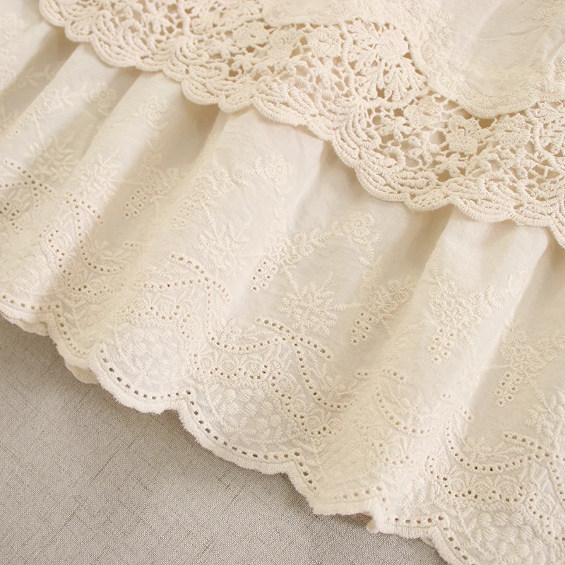 Japanese Sweet Lolita Mori Girl Hollow Out Embroidery Bandage Patchwork Skirts Women Spring Casual Loose A-Line Cotton Skirts