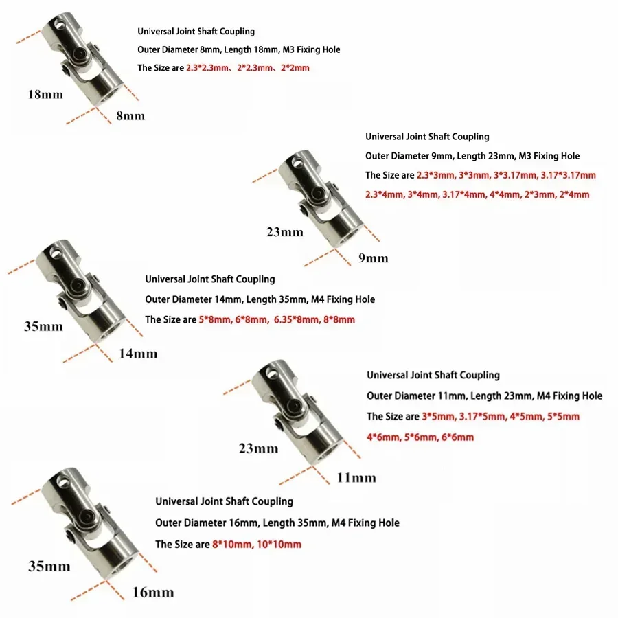 2Pcs 2/2.3/3/4/5/6/8/10/12mm Metal Universal Joint Shaft Coupling Connector For RC Model DIY Car Boat