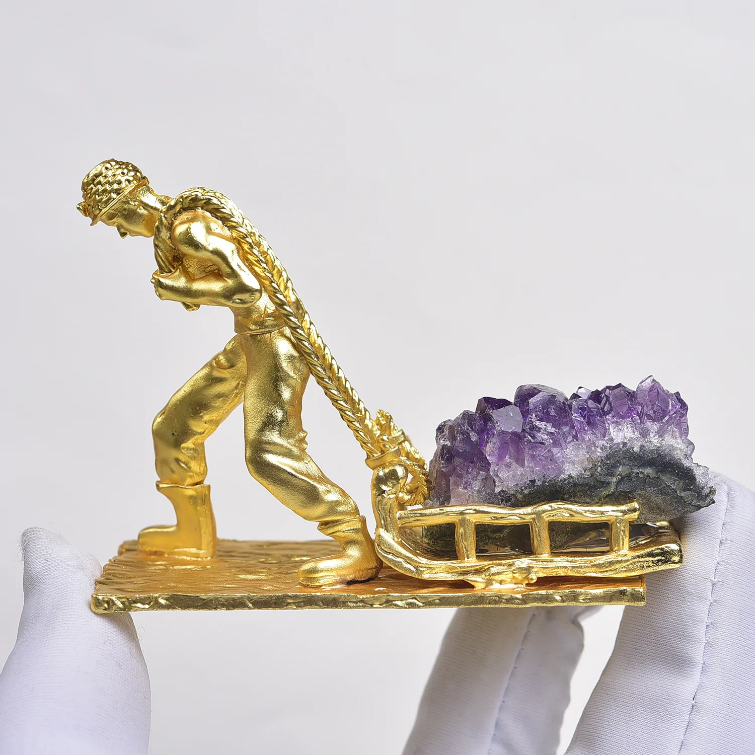 Natural Amethyst Fluorite Rough Stone Alloy Miner's Ornament. Mineral Label Children's Collectible Gifts. Crystal Handicrafts