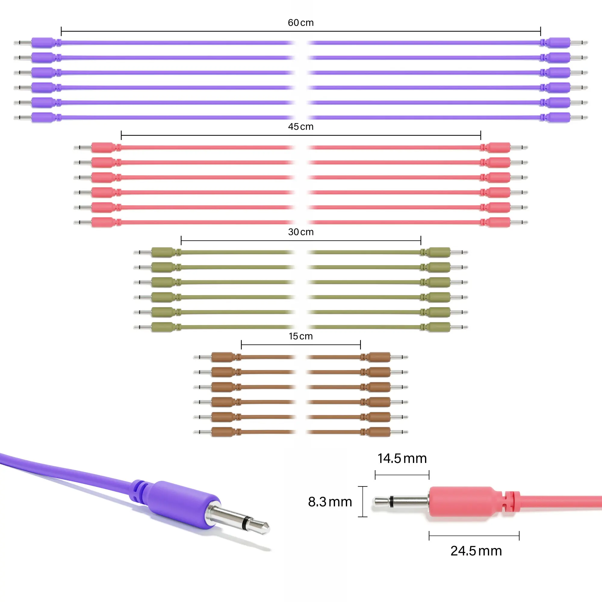 ExcelValley - 24-팩 - 모노 모듈러 패치 케이블 TS 3.5mm 1/8 인치 Eurorack 신디사이저
