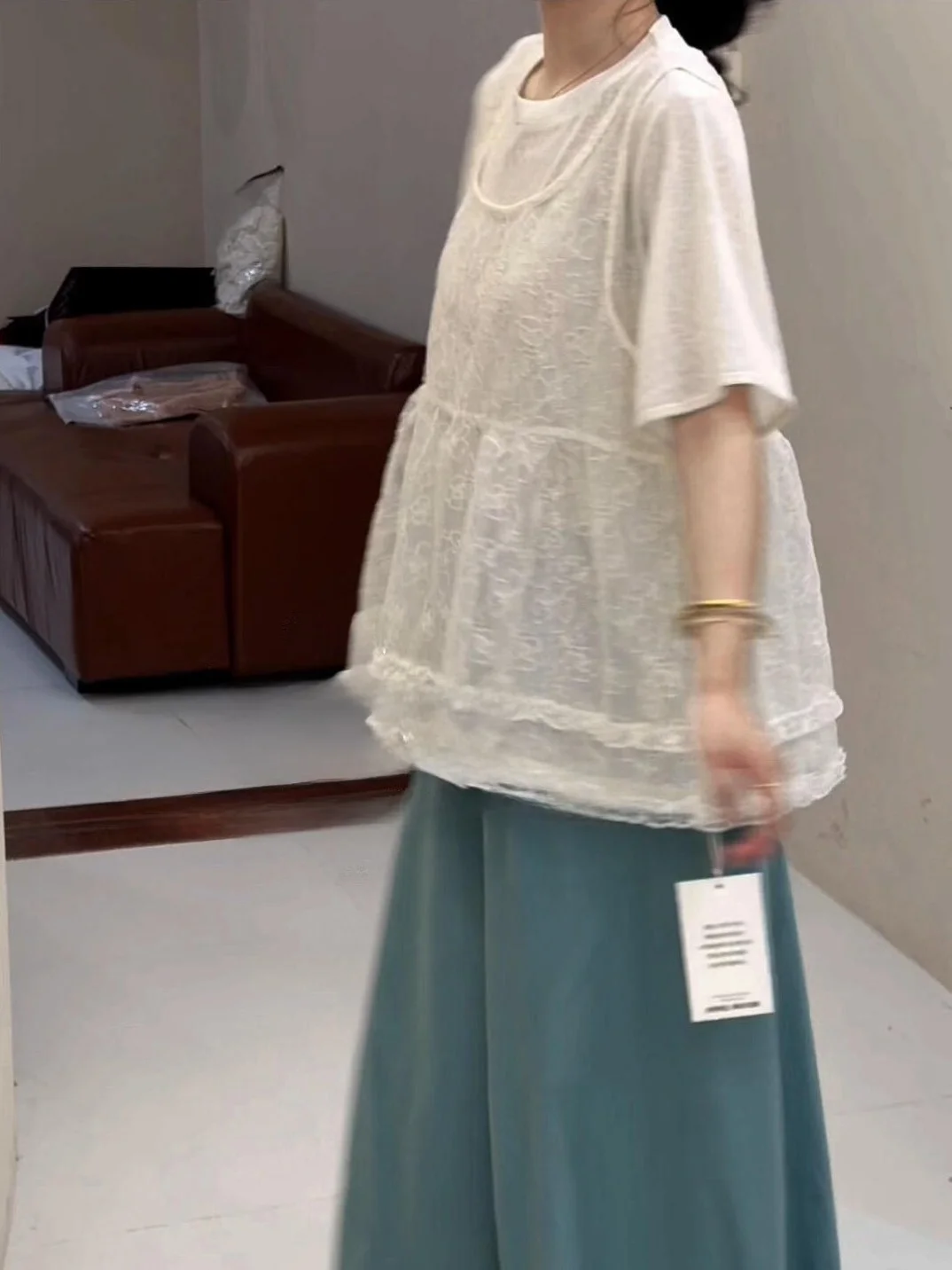 

Women's Summer Lightweight Breathable Vest T-Shirt Two-Piece Set Casual Loose Style Fashionable Top round Neck Short Sleeve