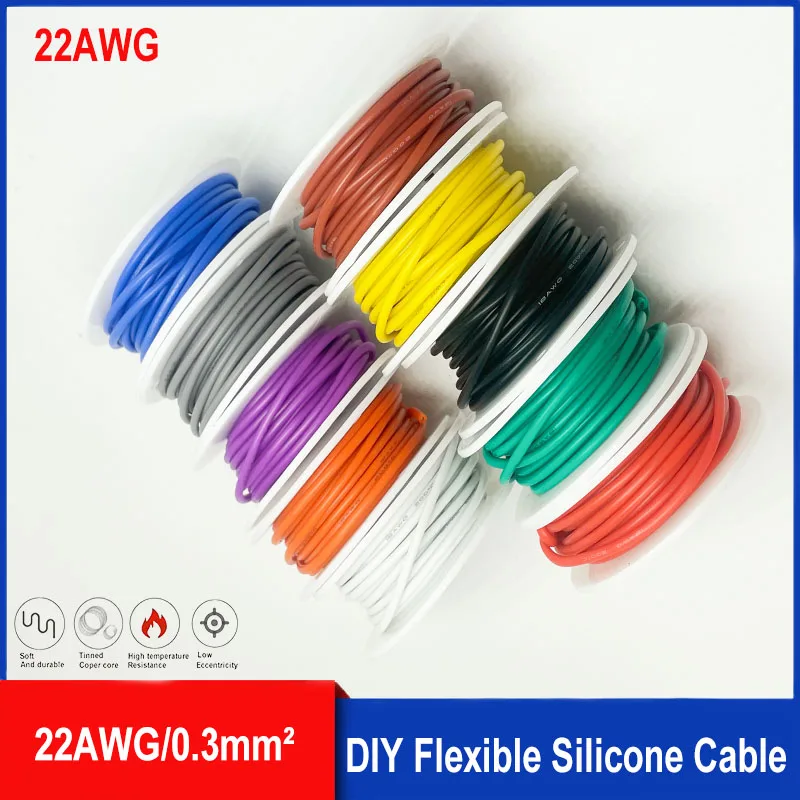 Tinned Flexible Copper Silicone Cable, DIY Electrical, Automotive, 10 Colours 22AWG Tinned Copper Power Cord with Spools