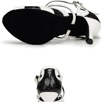 Black White Latin Dance Shoes for Womens Soft Bottom Indoor Jazz Tango Cha Cha Party High Heel Girl Dancing  Hollow Out Sandals - Image 3