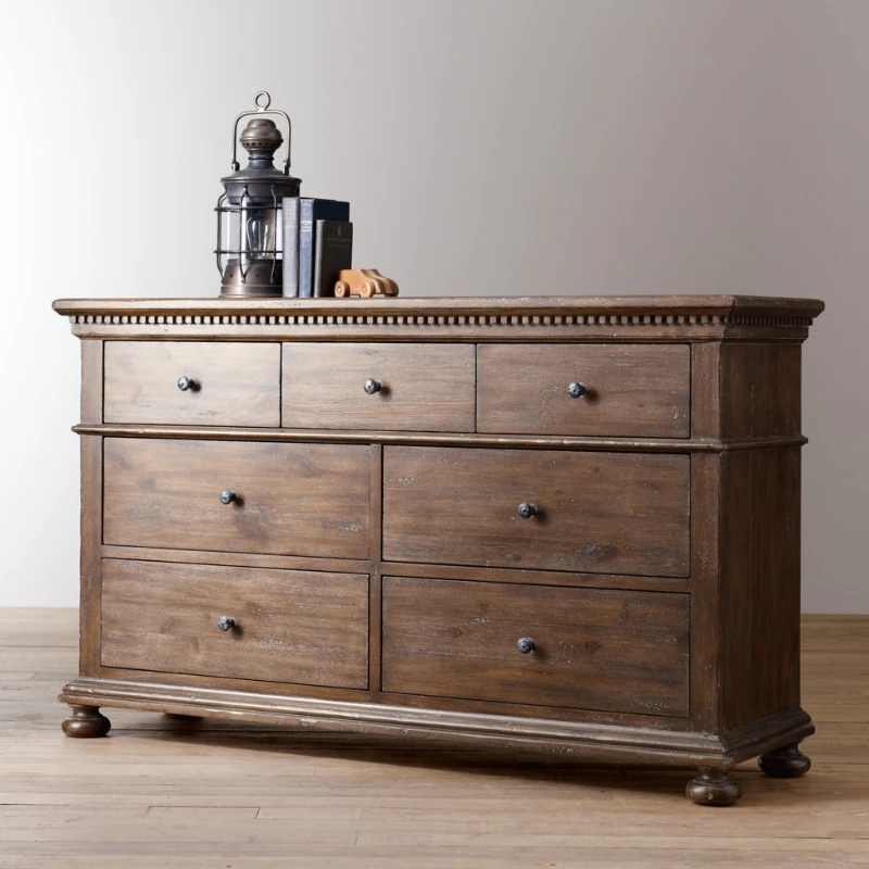 

Rural solid wood locker white oak seven-chest cabinet small apartment household storage cabinet white living room entrance