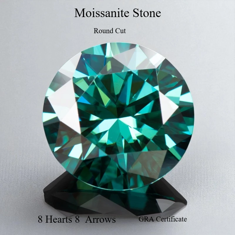 

Moissanite Stone Round Cut 8 Hearts 8 Arrows Natural Emerald Green Color DIY Advanced Jewelry Making With Certificate