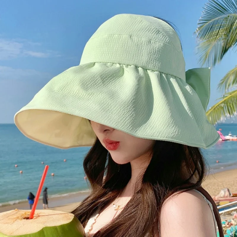 

Hollow Top Hat Women's Solid Large-Brimmed Sun Hat Rubber Sunscreen Hat Outdoor Shade Hat Lotus Leaf Soft Breathable 56-58cm