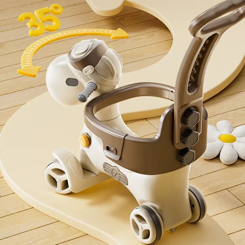 Kids Rocking Horse Sports Toys Children Ride on Toy with Push Handle Safety Guardrail Balance Board Outdoor Adjustable Ride Toy