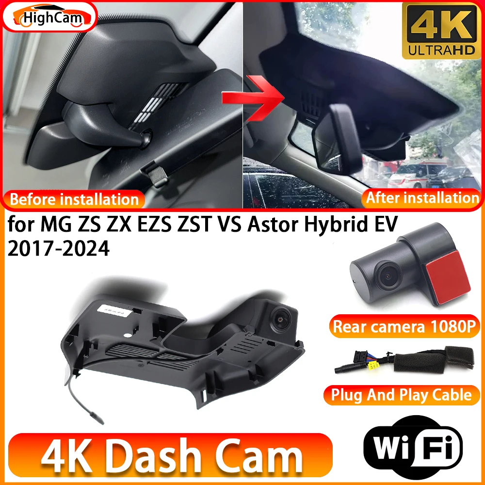 for MG ZS ZX EZS ZST VS Astor Hybrid EV 2017-2024 OEM 4K DVR Dash Cam Front Rear Camera WiFi Video Recorder Plug and Play