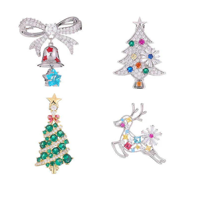 Elegant Christams Tree Brooch Pin Cubic Zirconia Lovely Coat Suit Brooch Corsage Xmas Party Jewelry Accessories Gift Wholesale