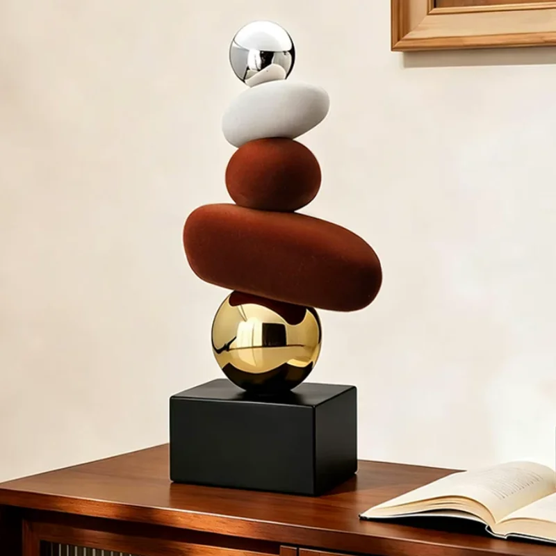 Golden Gradient Velvet Stacked Stone Sculpture Model Ornaments, Handicrafts, Living Room Decorations, Desktop Display Figurines