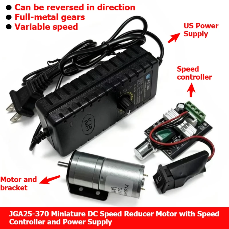

GA25-370 Miniature DC Speed Reduction Motor 12V 24V High-Torque Motor with Power Supply and Speed Controller