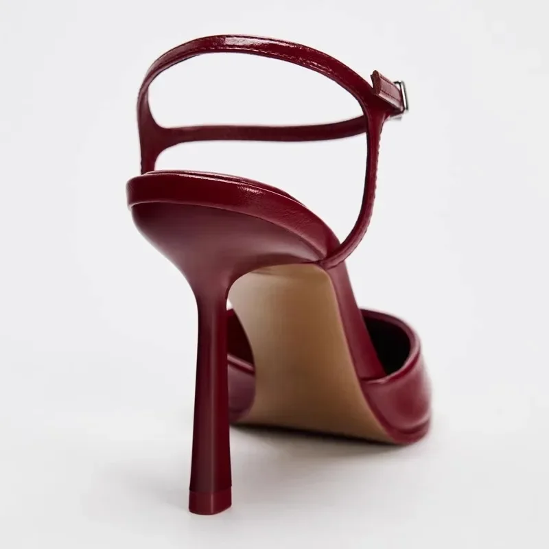 مثير ماركة مضخات الصنادل النساء موضة مكتب فستان الحفلات حذاء الكاحل حزام Slingback أنيقة العلامة التجارية أشار تو عالية الكعب الإناث #4