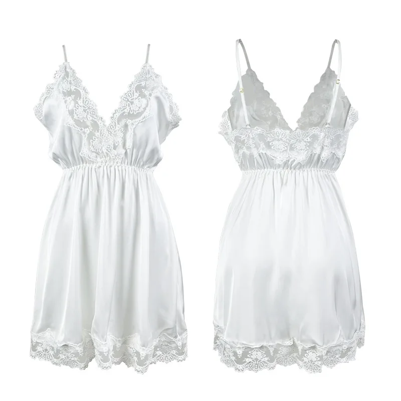 2026 Hot Selling Multi Colored Satin Lace Deep V Backless Home Suspender Dress for Women