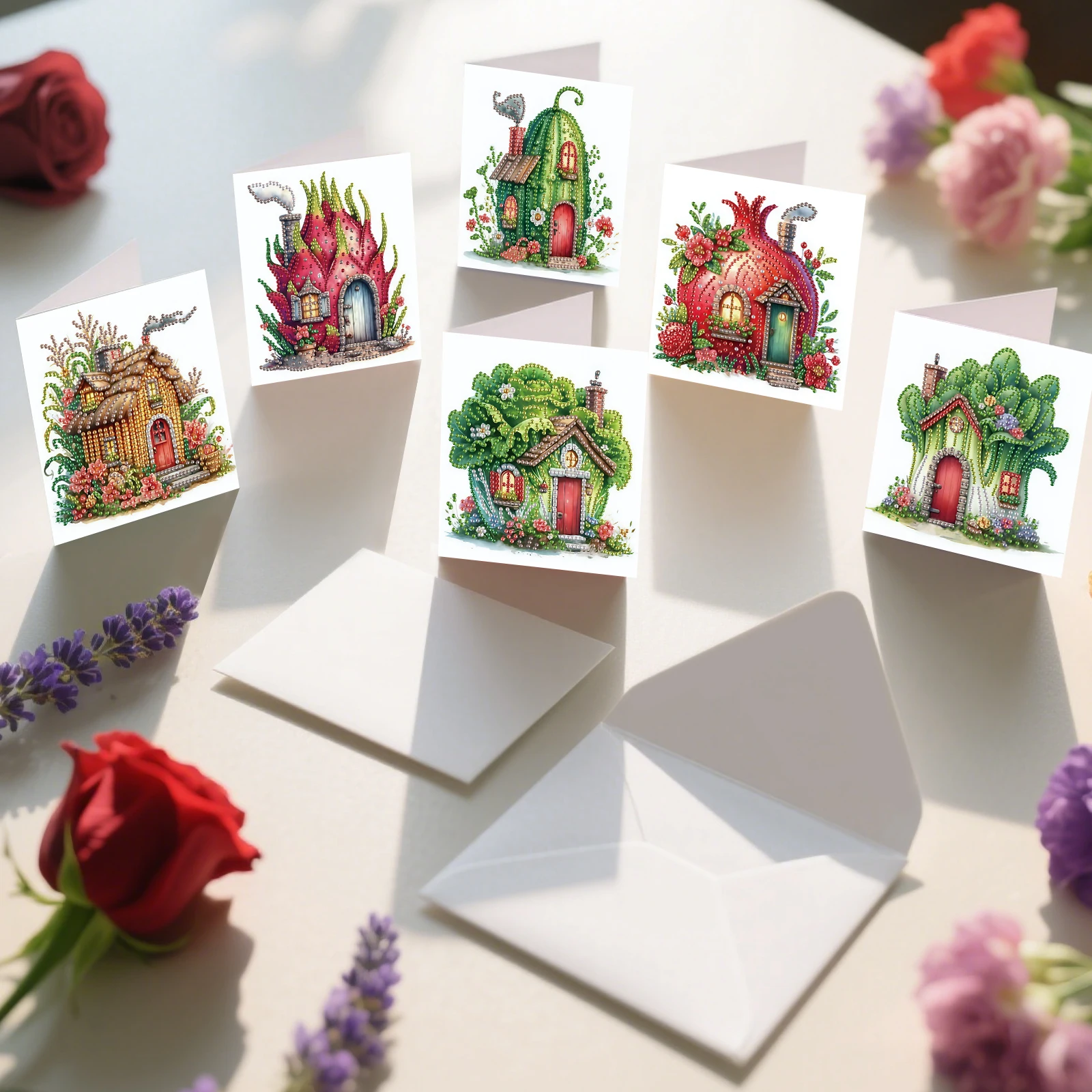 6PCS Diamond Art Painting Greeting Cards Kits,Vegetable House Special Shaped Diamond Art congratulation cards Art handmade Gift - view 6