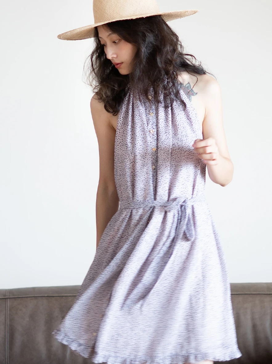 

Mauve Studio Faionable Polka Dot Svel Belted Waist Slimming Pleated Stand Collar Dr Commute Sle A-Line Dr