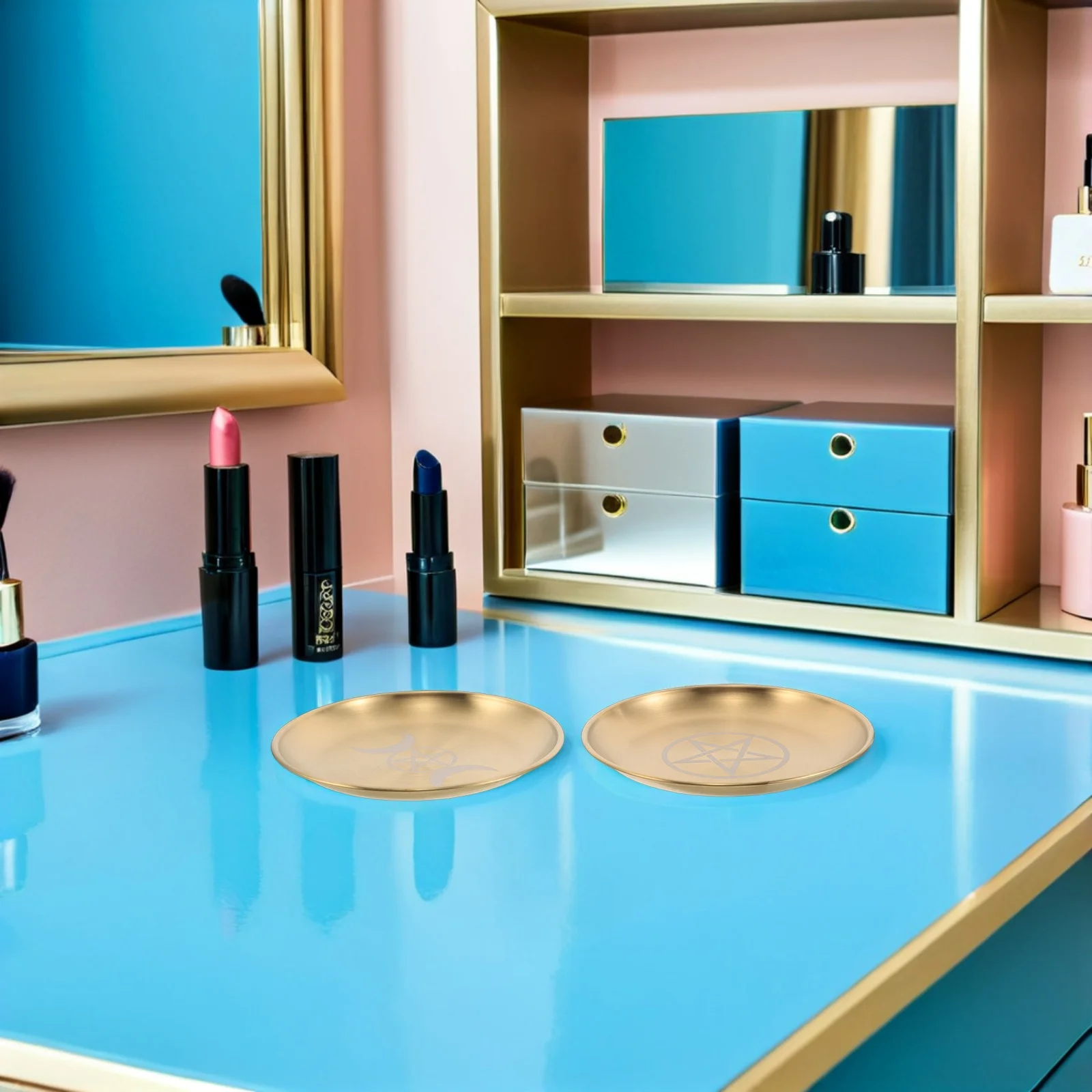 

2Pcs Pentagram Offering Bowl Stainless Steel Ritual Spell Plate with Triple Moon Design Mystic Tool Tray for Wiccan Altar Tarot