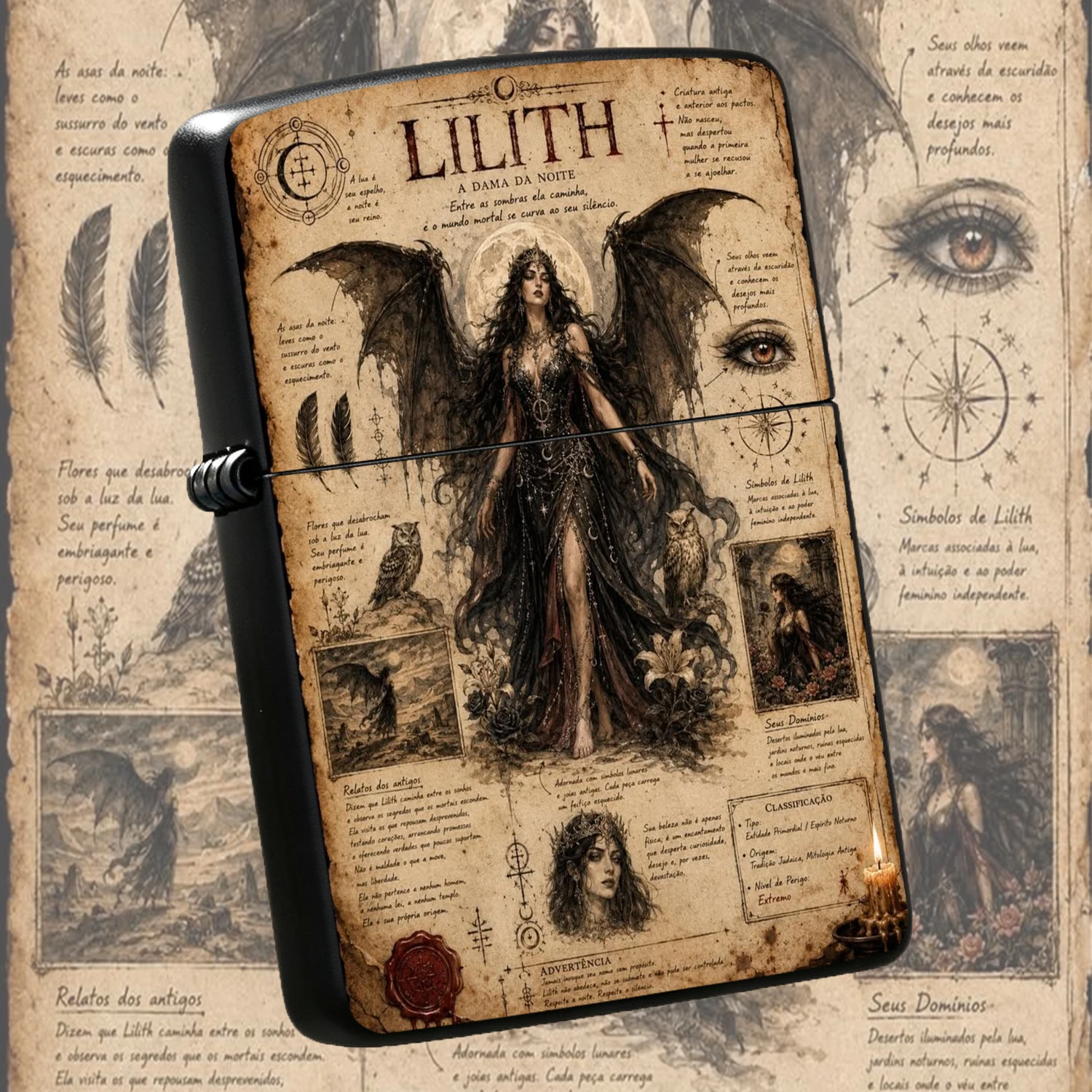 Vintage Lilith Lady Of The Night Themed Art Printed Lighter, Mystical Antique Aesthetic Portable Igniter, Multi-Scene Daily Use Decorative Gift, Unique Mythology Inspired Collectible Accessory For Everyday Carrying And Gifting A Humorous An