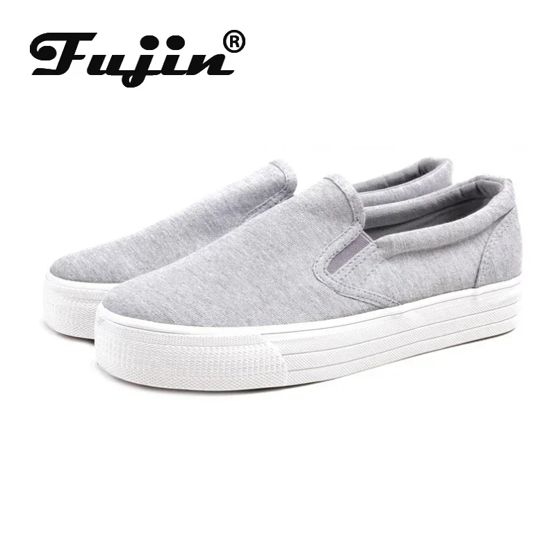 Fujin 2024 Platform Shoes Flats White Slip On Casual Shoes Slipony Canvas Women Sneakers Shoes Breathable Comfy Summer Sneakers