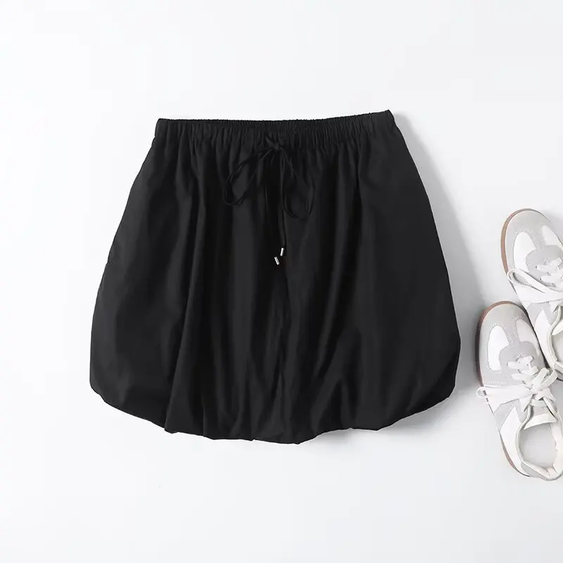 

Maxdutti Minimalist Japanese Drawstring Cotton Black Bloomers Bud Bermuda Shorts Women Summer Shorts