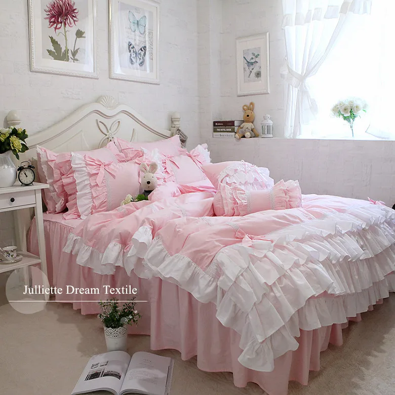 Luxury Bedding Set Ruffle Cake Layers Duvet Cover Romantic Bedding Bed Sheet Princess Bedroom Beddings Bowknot Pillowcases