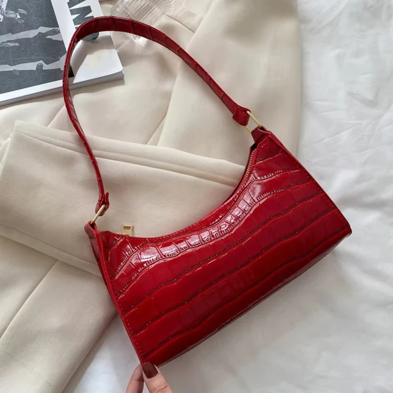 

Fashion PU Leather Bags for Women Alligator Pattern Armpit Handbag Female Small Underarm Messenger Bag Purse