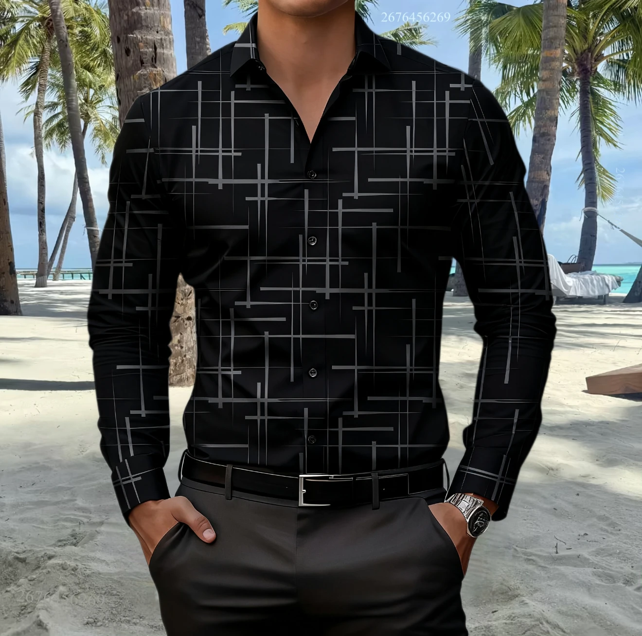 

14 colors men's shirt stripes 3D printing men's long-sleeved shirt daily wear high-end shirt fashionable and comfortable top