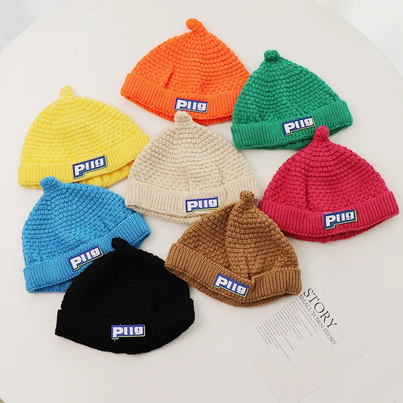 Children's hat autumn winter Korean ins wool hat boys and girls baby cute pacifier hat warm pullover knitted hat