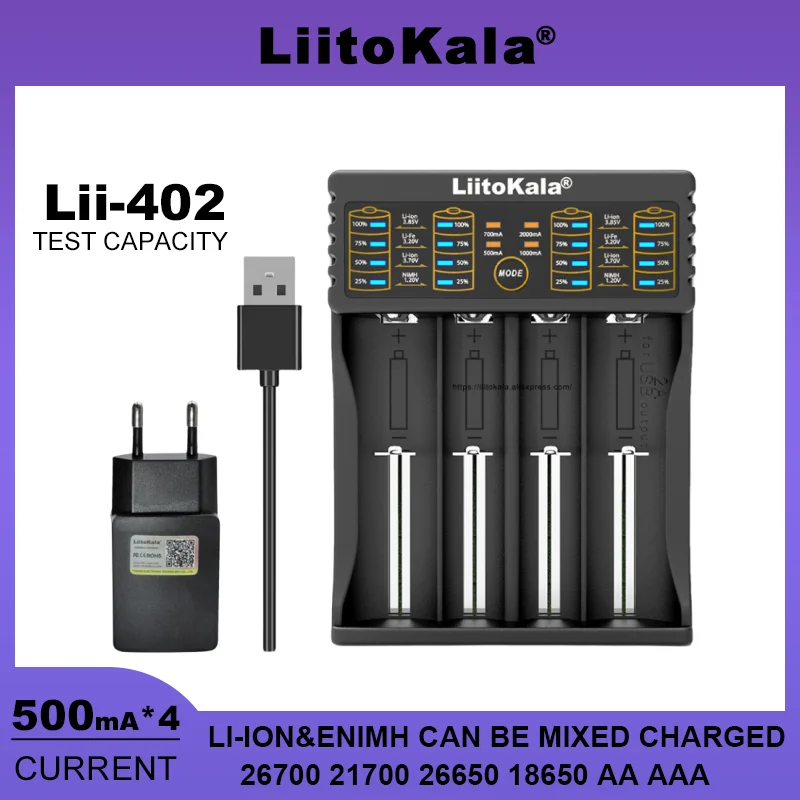 Liitokala 202 402 1.2V 3.85V 3.7V 3.2V 18650 18350 18500 21700 26700 26650 AA AAA NiMH Rechargeable Lithium-Battery Charger