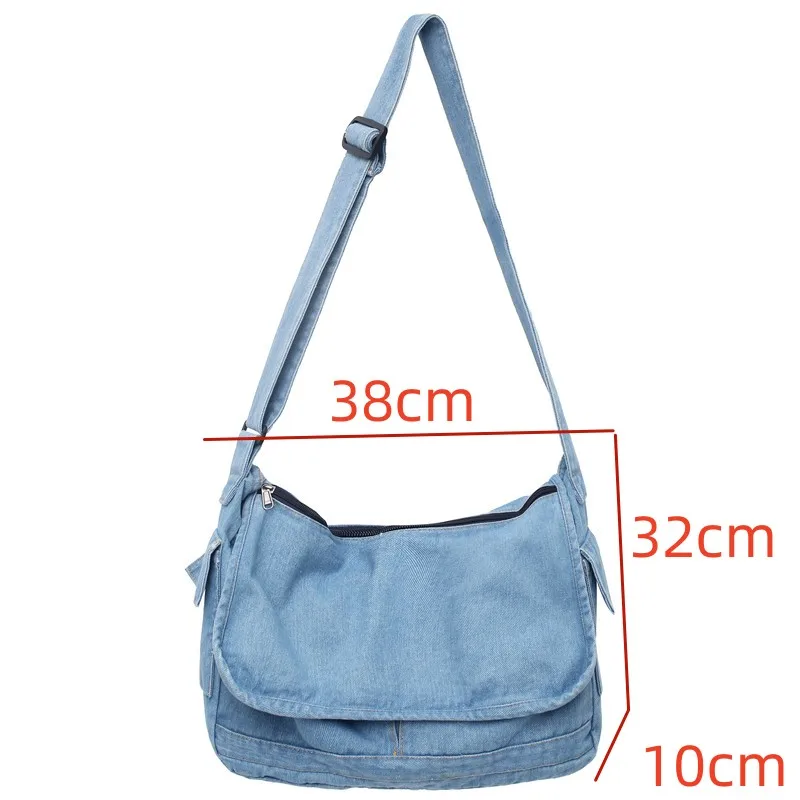 Hong Kong StyleTooling Package Large Capacity Denim Satchels Lazy Style Canvas Women Shoulder Bags Simple Crossbody Bags Man