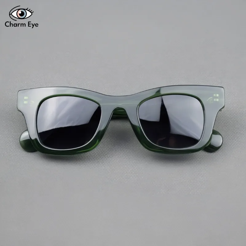 جديد خلات النظارات الشمسية الرجال النساء عالية الجودة سميكة مربع الأخضر الملمس شخصية موضة الأشعة فوق البنفسجية حماية نظارات شمسية الرجعية #2