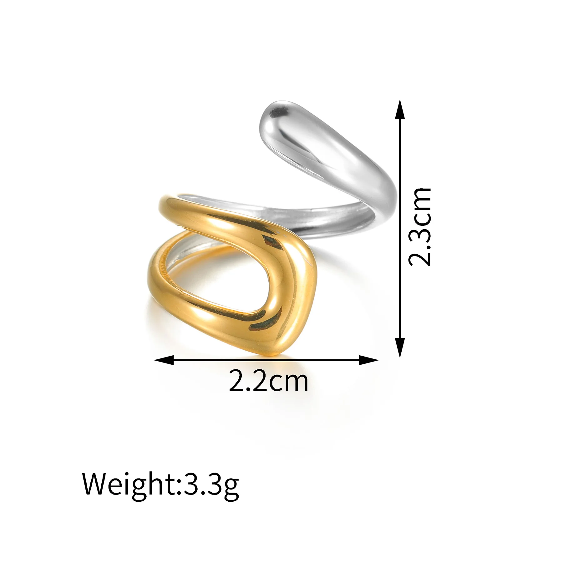 Freeteeme 2024 New Colorblock Asymmetric Ring for Women Stainless Steel Open Size Ring Silver and Gold Color Jewelry Couple Gift