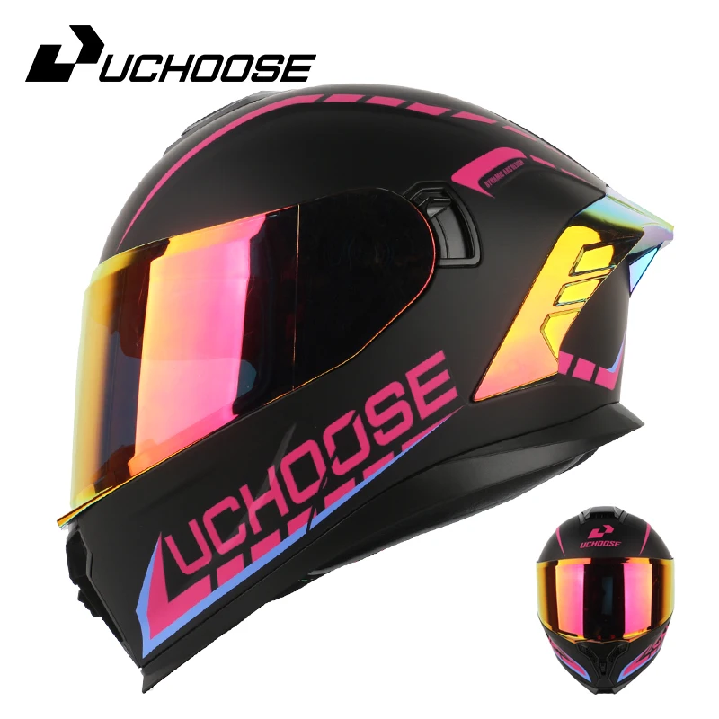 818 Uchoose DOT Approved Full Face Helmet Crash Motorbike Protective Gear Men Women Motorcycle Double Sun Visor