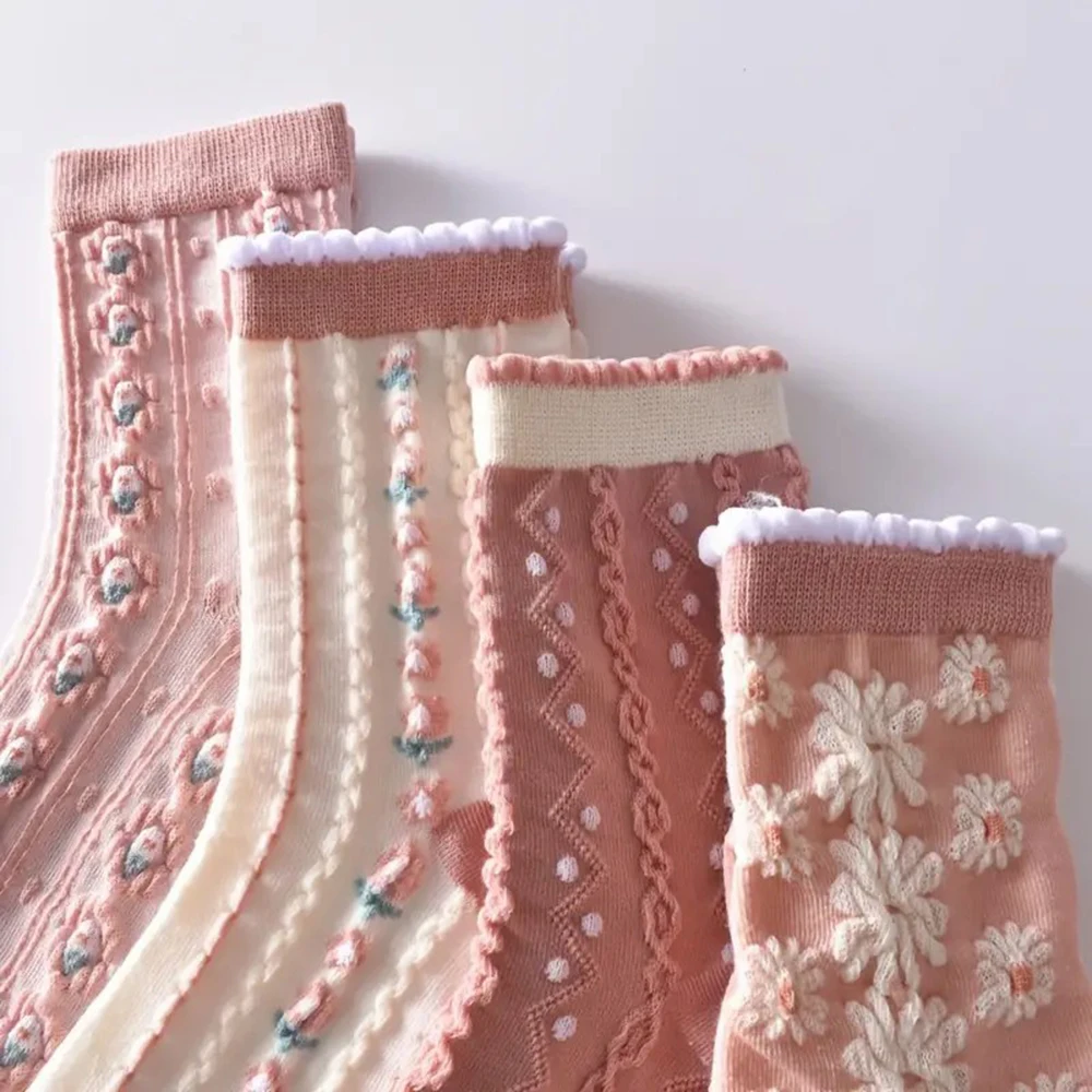 6 أزواج من الجوارب النسائية ذات النمط الأزهار المتوسطة، جوارب عصرية بطباعة ثلاثية الأبعاد بتصميم زهور ناعمة ومريحة لجميع المواسم غير رسمية #4