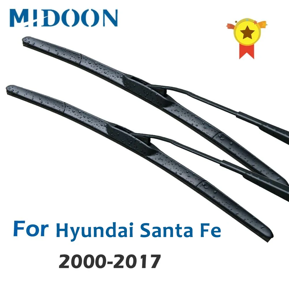 MIDOON Hybrid Wiper Blades for Hyundai Santa Fe Fit Hook Arms Model Year from 2000 to 2017 2001 2002 2003 2004 2005 2006 2007