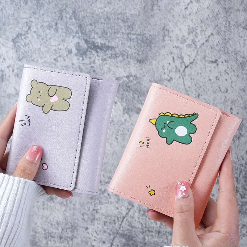 Korean Fashion Cartoon PU Leather Wallets Women Short Multifunctional Card Holders Key Wallets Cute Children Students Wallets