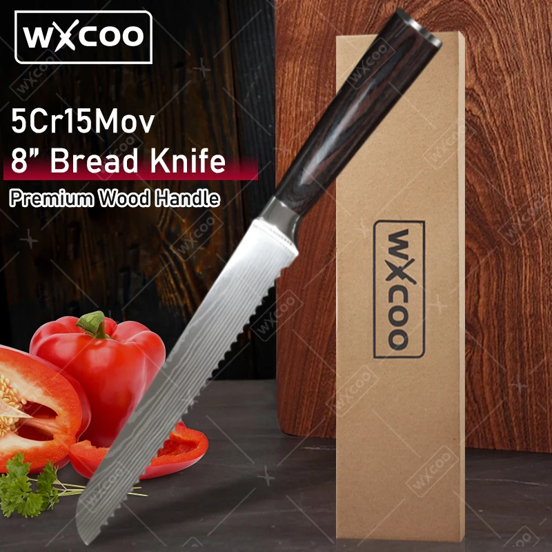 WXCOO 8-inch Bread Knife Stainless Steel Serrated Knife Bread Slicer Baking Cake Cutter Toast Slicing Saw Knife Baking Knives