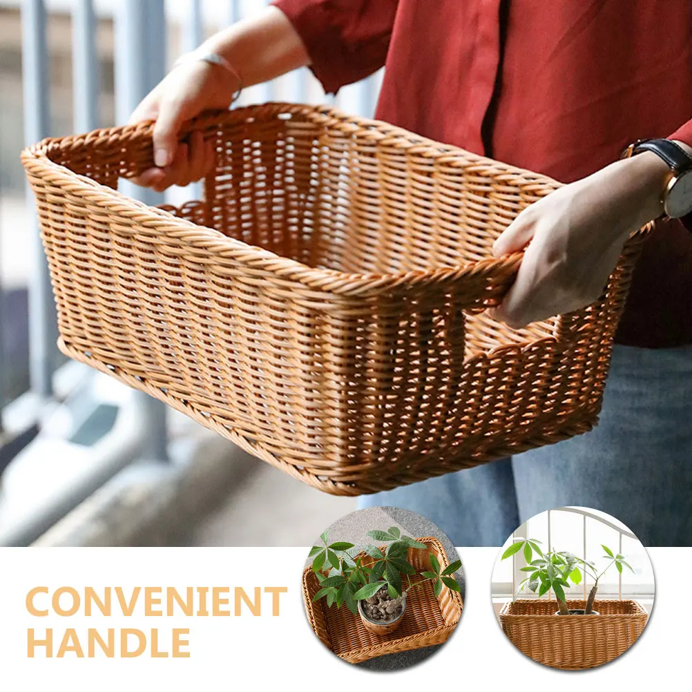 

Woven Storage Basket Imitation Rattan Household Multi-Function Sundry Organizer Desktop Decorative Box Natural Rustic Design