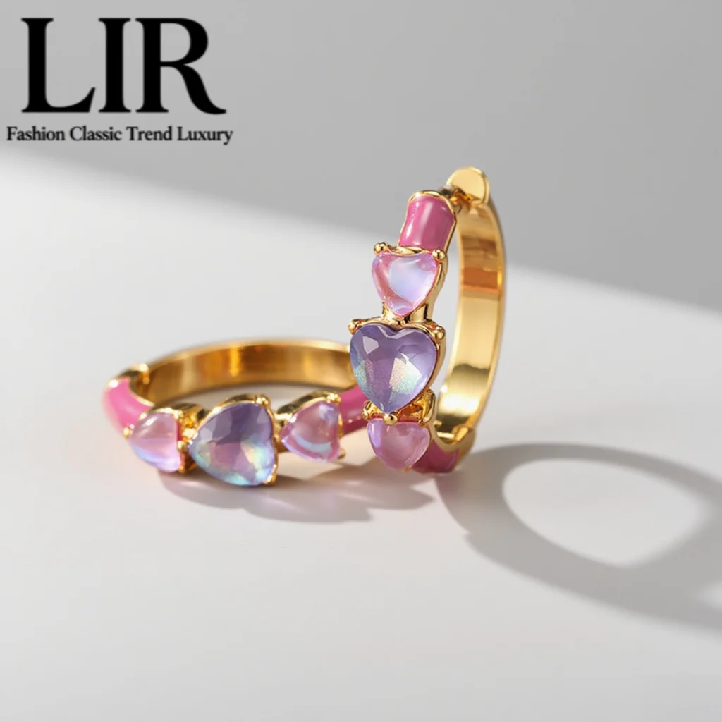 

LIR Heart - Shaped Gem Pink Glazed Circle Earrings: High - Clarity Glass Cut, Delicate & Beautiful, Women's Trendy Jewelry
