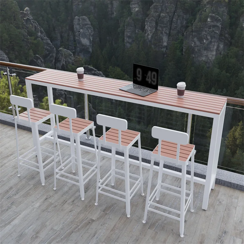 Outdoor open-air courtyard long high-footed tables and chairs anti-corrosion plastic wood window balcony waterproof sunscreen