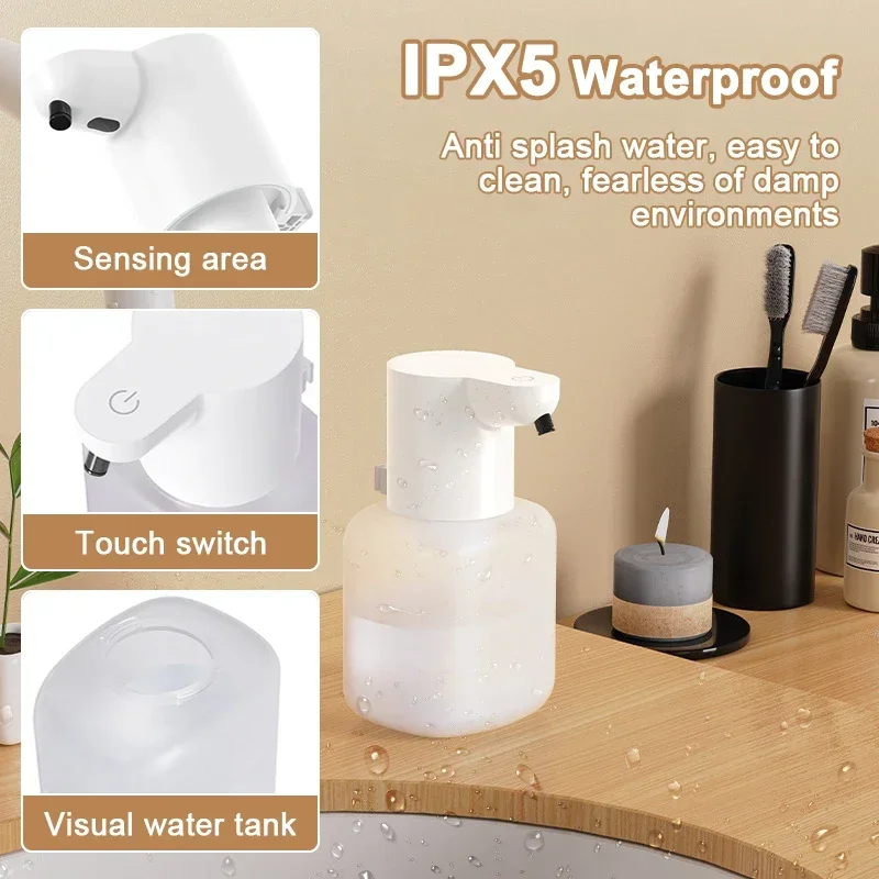 550 مللي موزع الصابون السائل الأوتوماتيكي الحائط IPX5 مستشعر الأشعة تحت الحمراء USB قابلة للشحن المطهر غسالة اليد الحمام