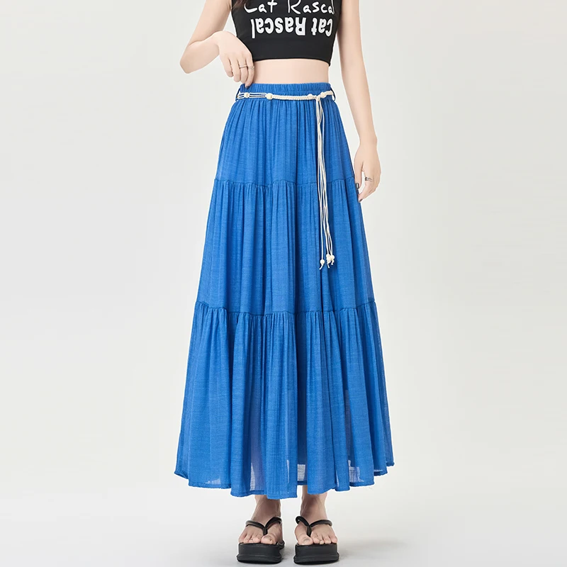 cake skirt for women, 2025 summer high waist slim-fitting puff skirt, stitched A-line mid-length large-flare skirt