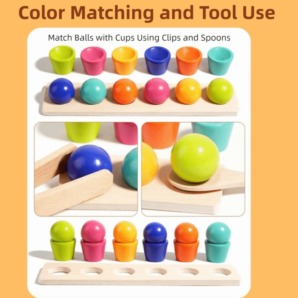 

Creative Montessori Color-matching Ball Clip Colored Ball Wooden Color Matching Game Geometric Shape Stacking Cup