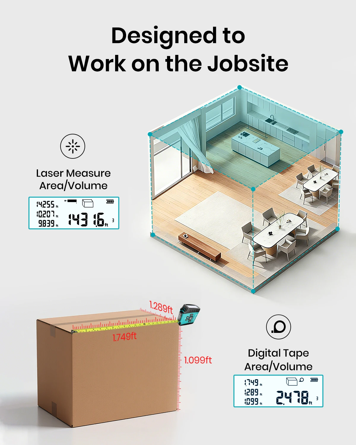 Mileseey DT11 Laser Tape Measure,40M 2-In-1 Digital Laser Meter ,Laser Rangefinder Building Tools Measure Device Ruler