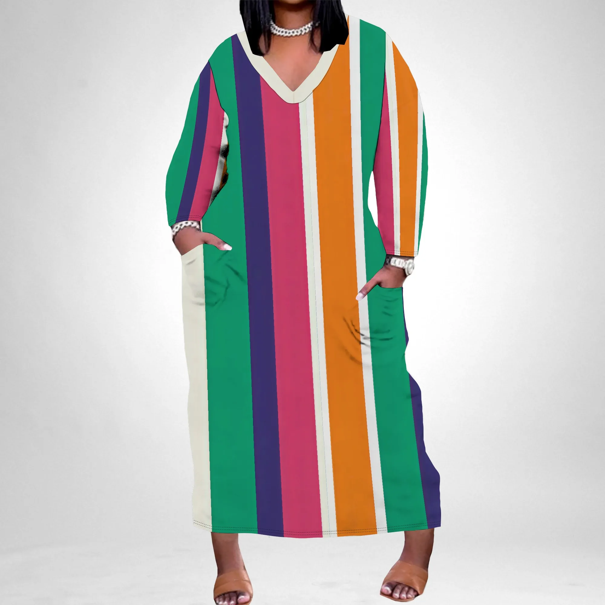 

Plus Size Maxi Dresses for Women Long Sleeve V Neck Casual Loose Fit Wrap Tshirt Dress with Pockets Fall Trend Outfits