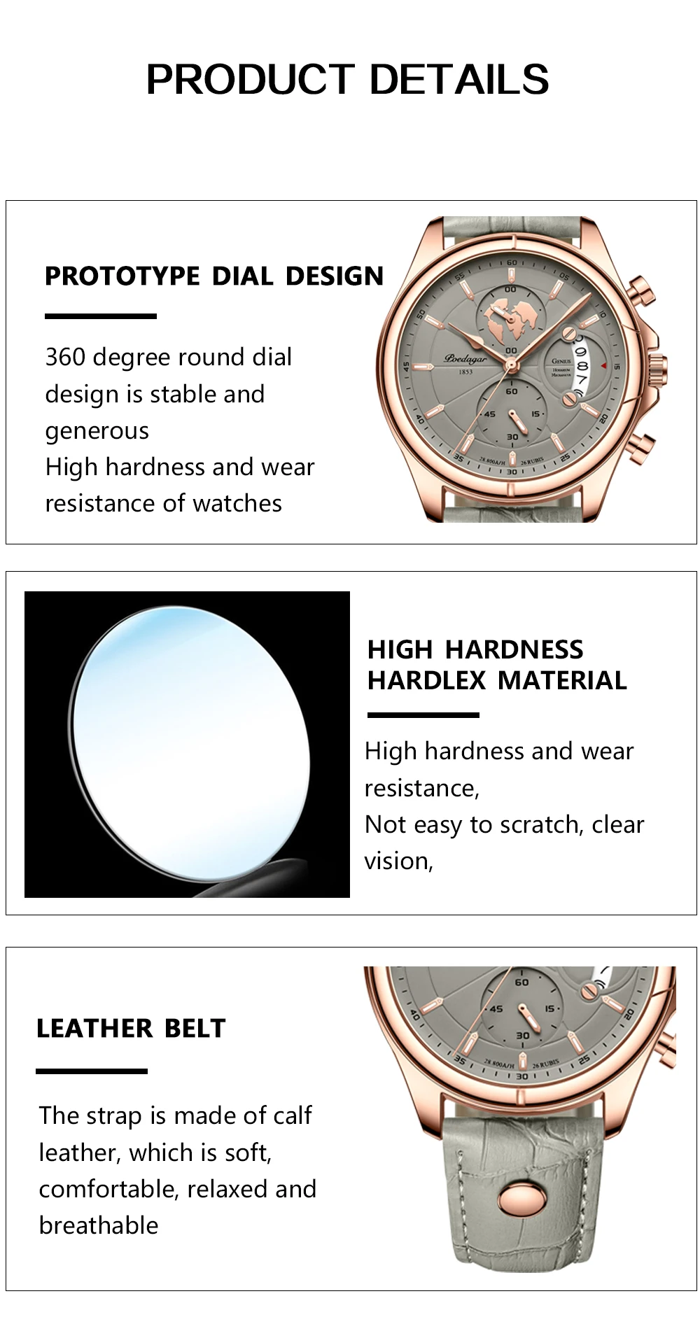 POEDAGAR Sport Casual Mann Uhr Datum Wasserdicht Leucht Leder Chronograph herren Uhr Business Luxus Quarz Uhren Für Männer – Detail 12