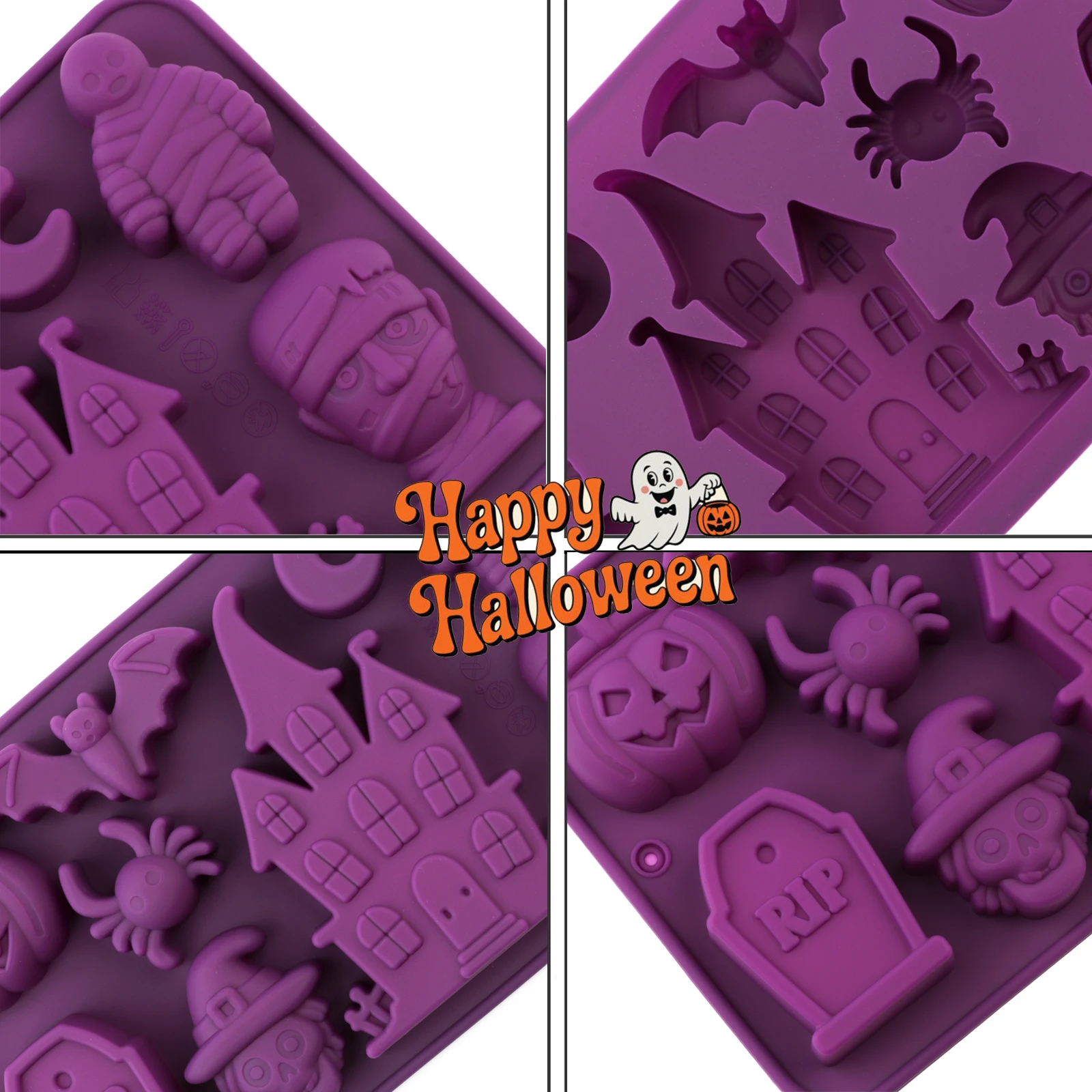 1 Stück Silikon-Halloween-Süßigkeitenform mit Hexenmotiv, Schokoladenform zum Herstellen von Süßigkeiten, Kuchendekoration, Backen von Desserts und Kerzen – Detail 3