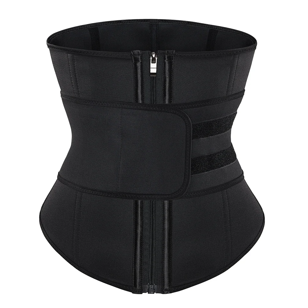 

Neoprene Waist Trainer Cincher Black Sport Girdle Zip Corset With One Belt Shaper Korset