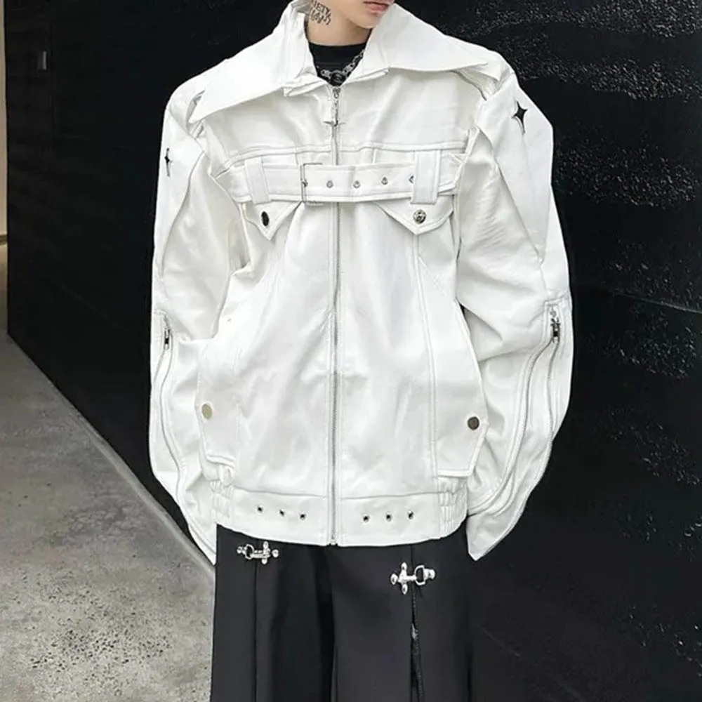 

Осенняя новая мужская куртка из искусственной кожи с длинными рукавами, американский ретро-модный тренд, уличные повседневные свободные нишевые мужские топы 2025