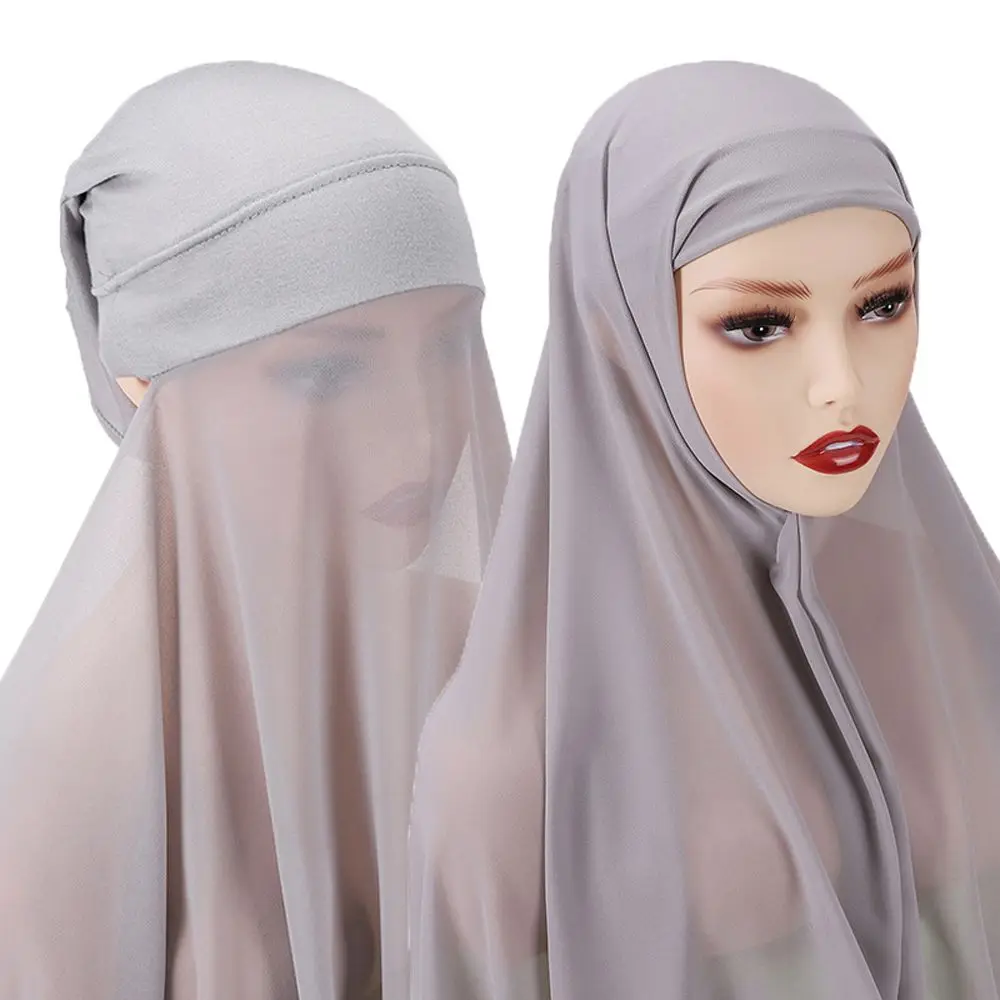 Soft Non-Slip Hijab Solid Color Chiffon Women Beanies Headscarf Skullies Muslim Scarf