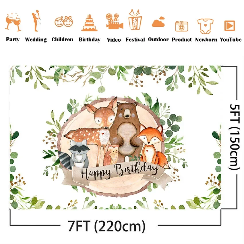 Safari junlge party backdrop happy birthday background for photo studio 7x5ft animals first birthday party background custom